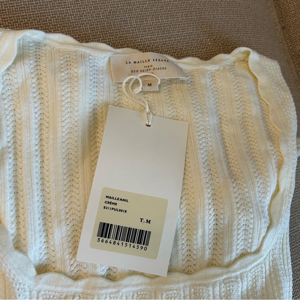 NWT Sezane Anil Jumper - Ecru Ivory Cream French Sweater Knit Top Soft Caus - Picture 9 of 12